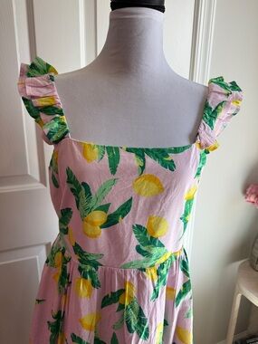 J. Crew Pink Lemon-Print Sundress with Green Accents